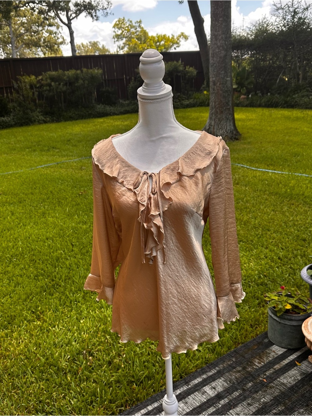 Zac & Rachel Peach Ruffle Tie-Front Satin Blouse